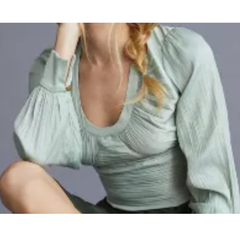 NWT By Anthropologie Blouson-Sleeve Blouse Mint Size XL